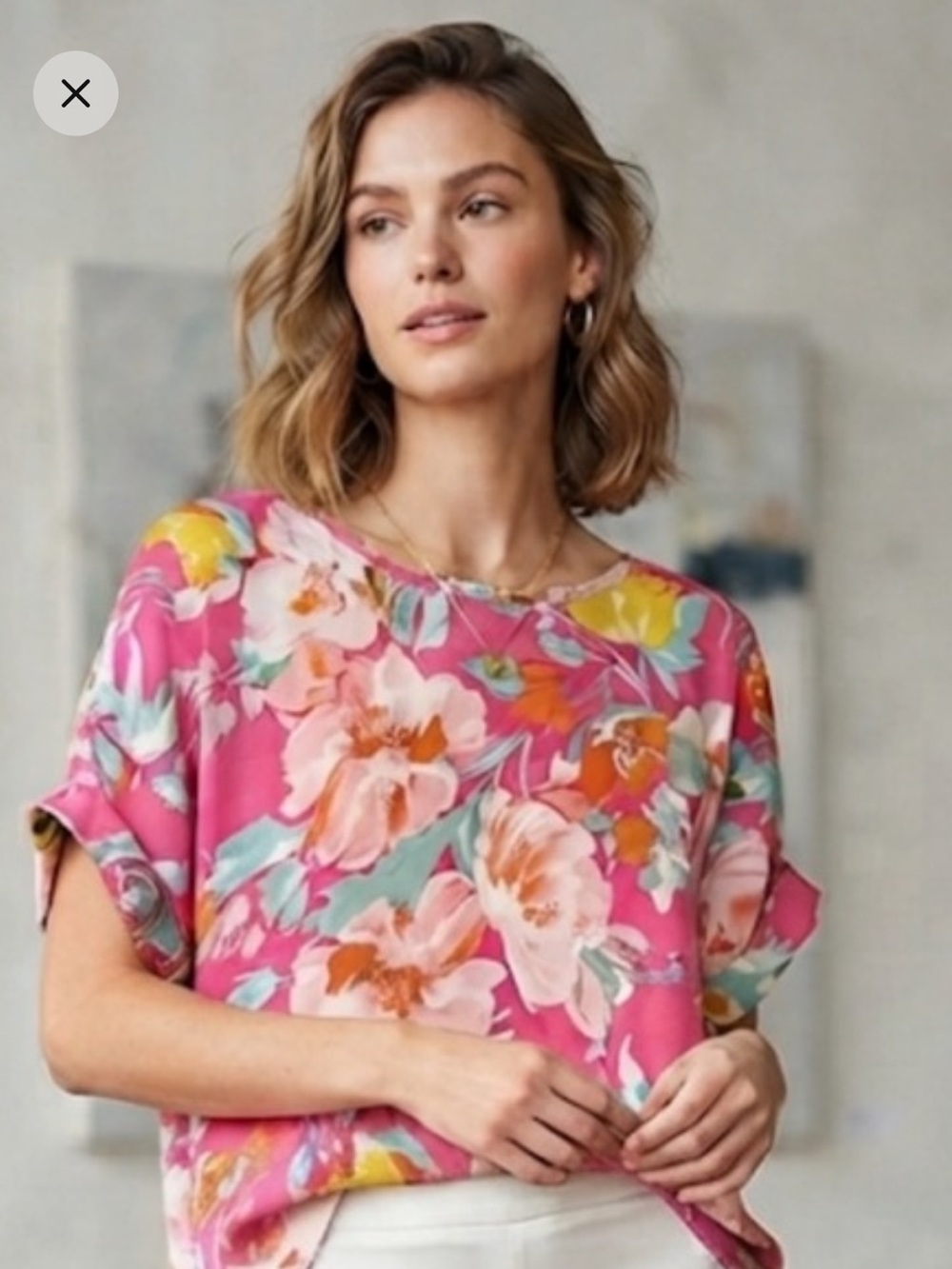 She + Sky Fuchsia Floral Dolman Sleeve Blouse